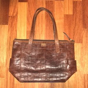 Fossil brown leather crocodile print tote, unused